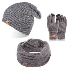 Brødrene 3w1 czapka cz7 + komin k3 + rękawiczki r1 jasnoszary mulina
