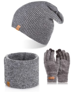 Brødrene 3w1 czapka cz7 + komin k2 + rękawiczki r1 jasnoszary mulina