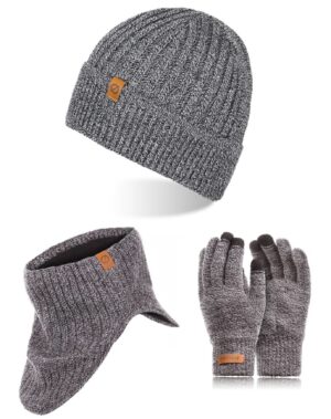 Brødrene czapka cz12 + komin k1 + rękawiczki r1 jasnoszary mulina