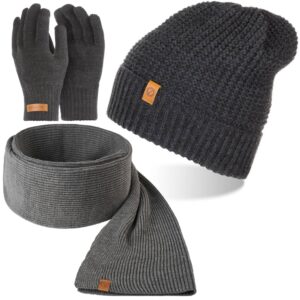 Ciemnoszara czapka męska cz14 + szalik s6 + rękawiczki r1