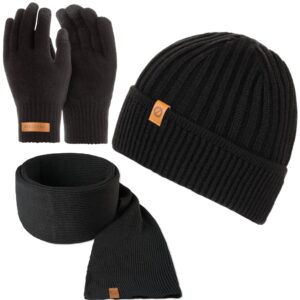 Czarny komplet czapka cz12 + szalik s6 + rękawiczki r1 brødrene