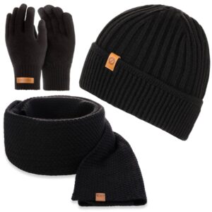 Komplet czarny zimowy czapka cz12 + szalik s5 + rękawiczki r1 brødrene