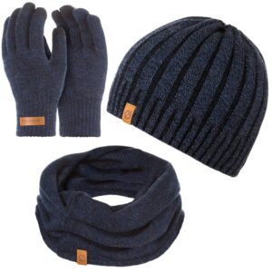 Granatowy komplet czapka cz16 + komin k3 + rękawiczki r1
