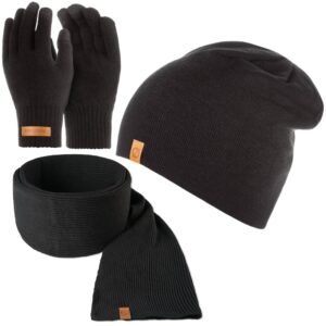 Czarny komplet brødrene czapka cz4 + szalik s5 + rękawiczki r1