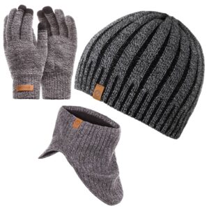 Szary zestaw czapka cz16 + komin k1 + rękawiczki brødrene