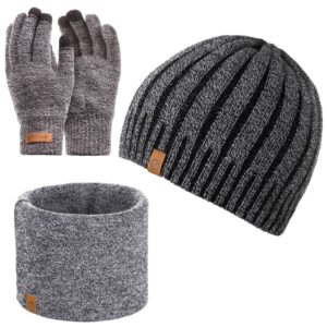 Szary zestaw brødrene czapka cz16 + komin k2 + rękawiczki r1