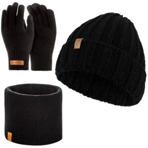 Czarna czapka cz47 + komin k2 + rękawiczki r1 brødrene