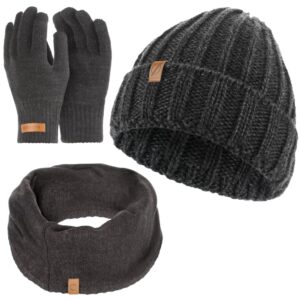 Szary komplet czapka cz47 + komin k3 + rękawiczki r1