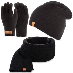 Czarny komplet czapka cz4 + szalik s6 + rękawiczki r1 brødrene