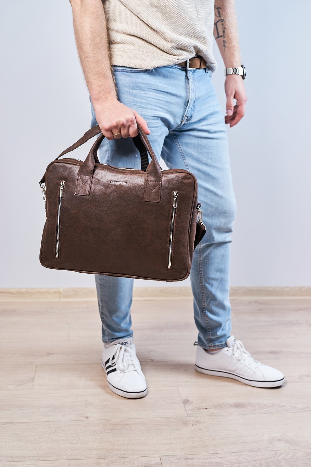 Męska torba na ramię ze skóry brødrene bl02 ciemny brąz - obrazek 2