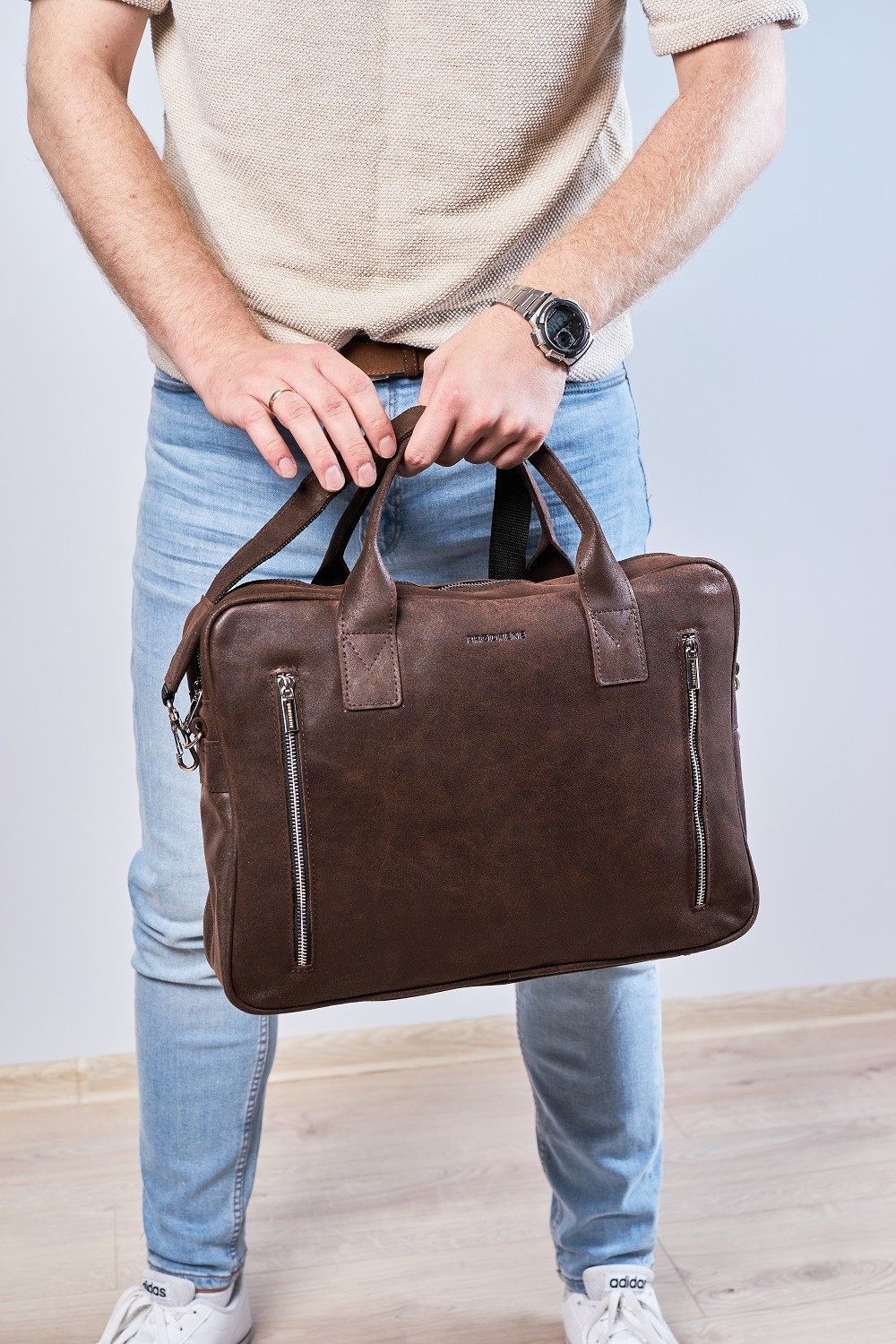 Męska torba na ramię ze skóry brødrene bl02 ciemny brąz - obrazek 3