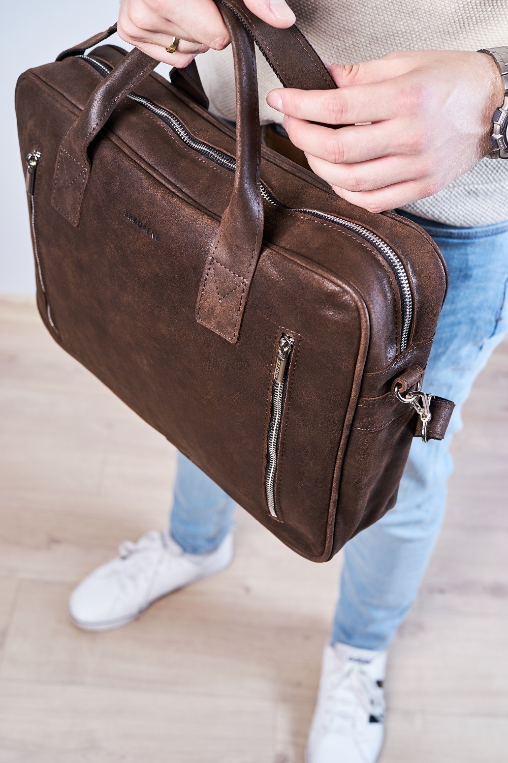 Męska torba na ramię ze skóry brødrene bl02 ciemny brąz - obrazek 4