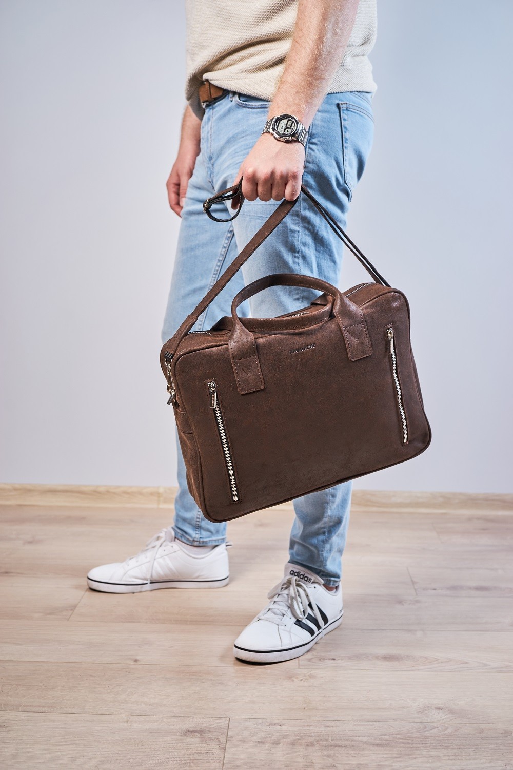 Męska torba na ramię ze skóry brødrene bl02 ciemny brąz - obrazek 7