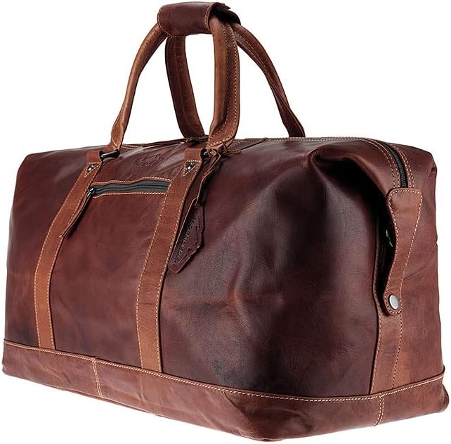 Alpenleder Torba podróżna Alabama – torba weekendowa w stylu vintage, duża torba sportowa dla kobiet i mężczyzn, brązowa torba skórzana, bagaż podróżny, torba na ramię z paskiem na ramię (57,5 x 25 x