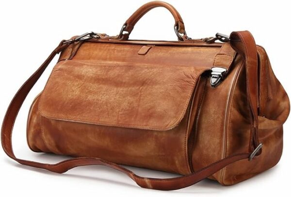 Skórzana torba podróżna z metalową klamrą męska moda podróżna torba na zakupy torba antykradzieżowa, brązowa, 25 * 42 * 21 cm