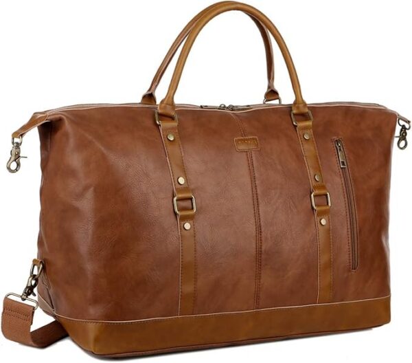BAOSHA Skórzana torba podróżna Duffel Tote Bag Overnight Weekender Bag Oversized dla mężczyzn i kobiet HB-14, Brązowy, L, Klasyczny