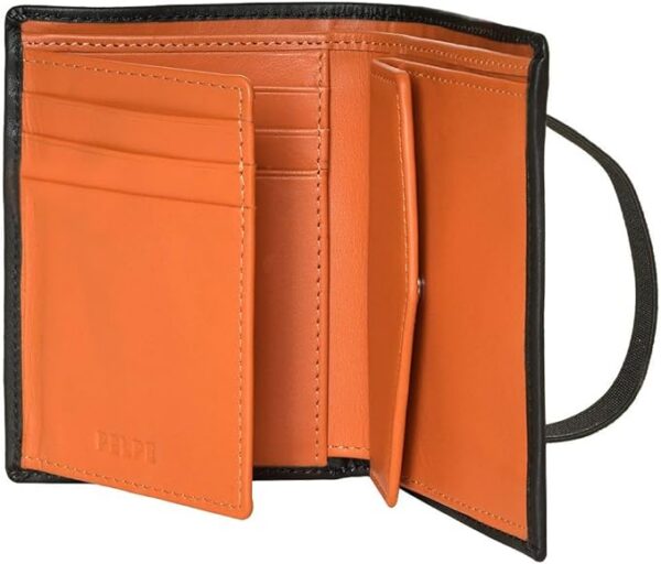 Portfel męski PELPE z kieszonką na monety. Zawiera oddzielny męski skórzany portfel na monety z uchwytem na karty. Skórzany portfel Slim Black RFID