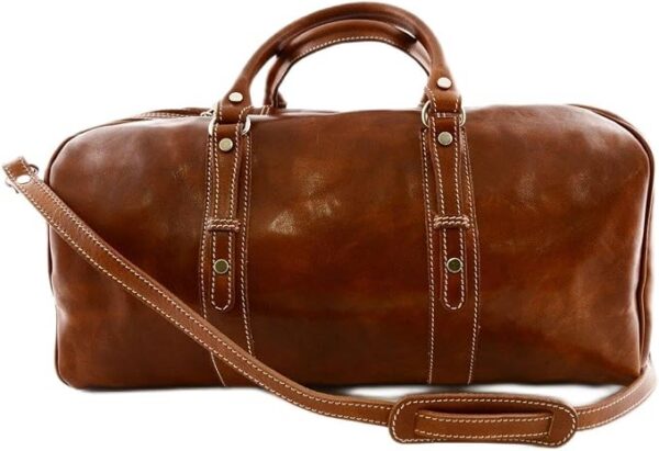 Dream Leather Bags Made in Italy toskanische echte Ledertaschen Torba podróżna z prawdziwej skóry z nitami kolor koniak - włoskie wyroby skórzane - torba podróżna