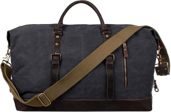 S-ZONE Torba podróżna 52 – 55 l, w stylu vintage, płócienna, skórzana, uniseks, bagaż podręczny, torba weekendowa, torba sportowa na podróż, weekend, urlop, czarny, L