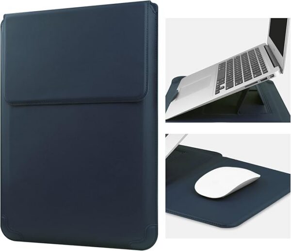 HoYiXi pokrowiec na laptopa 14 cali, skórzana torba ze stojakiem, do Mac Book Pro 14 2021, ASUS Vivobook 14, HP Pavilion X360, IdeaPad 14, Dell, HP, ASUS, Acer, Huawei, Matebook, PC, granatowy