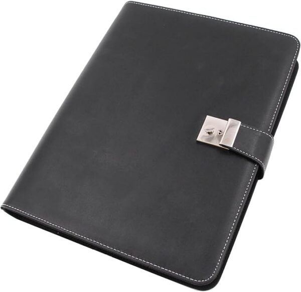 ALASSIO 31513 Teczka na dokumenty A4 z 4 pierścieniami i 5 koszulkami na dokumenty, teczka ze skóry nappa, aktówka czarna, skórzana teczka ok. 36 × 28 × 4,5 cm
