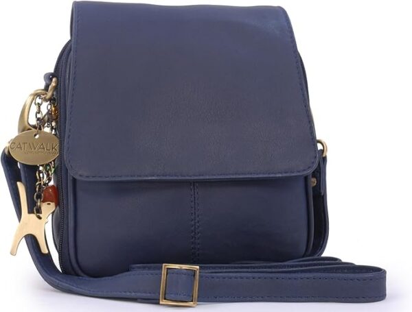Catwalk Collection Handbags - Damska Skórzana Torebka Crossbody - Mała Funkcjonalna Listonoszka - Długi Regulowany Pasek na Ramię - Teagan