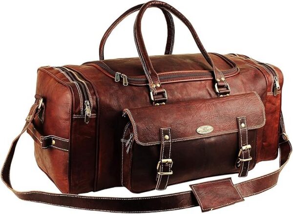 Męska siłownia sportowa torba weekendowa z nocą skórzane torby podróżne dla mężczyzn vintage skórzana torba podróżna damska torba podróżna 61 cm, Brązowy, 24 Inch