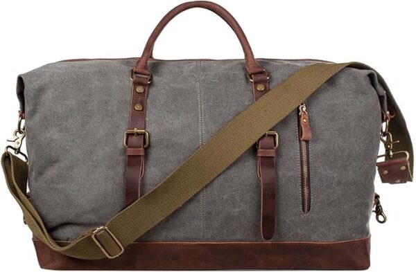 S-ZONE torba podróżna 60L, vintage, płótno, skóra Crazy Horse, uniseks, bagaż podręczny, torba weekendowa, sportowa, na podróż, weekend, urlop, szary-1, XL, Utility
