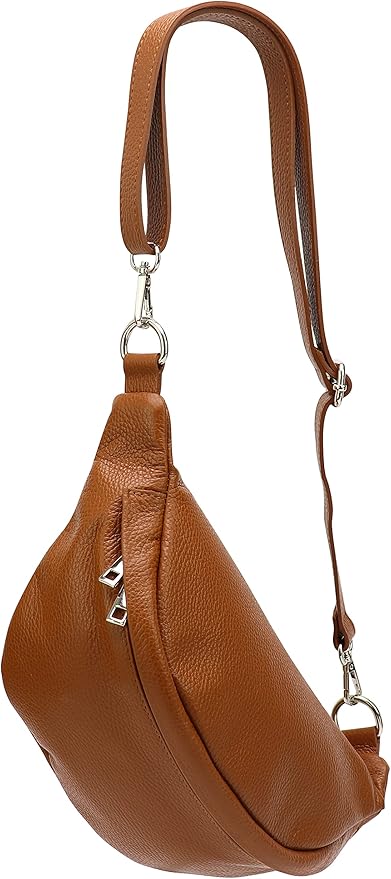 SH Leder Marie G528 Torba biodrowa z prawdziwej skóry na festiwal, podróżna, średnia torba crossbody, damska skórzana torba, 32 x 17 cm, koniak, M, koniak, M