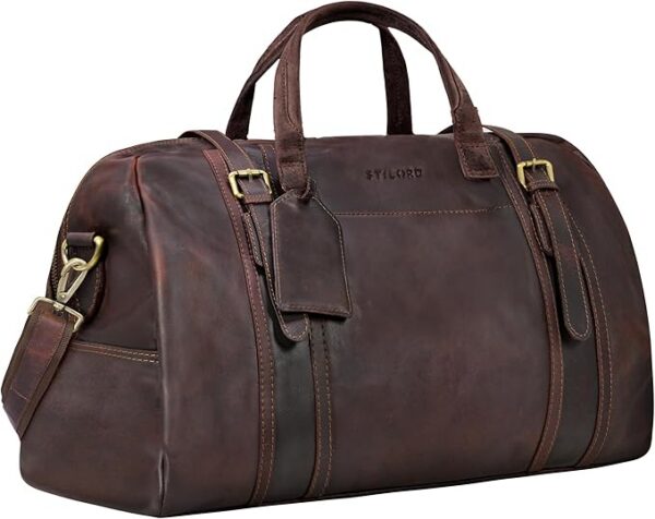 STILORD "Vega" Torba Podróżna Skórzana Vintage Weekendowa Damska i Męska ze Skórą Naturalną, Torba Podręczna Skórzany Torba na Wyjazd Skórzane 34 L, 50 x 23 x 30 Kolor:koniakowy - ciemnobrązowy
