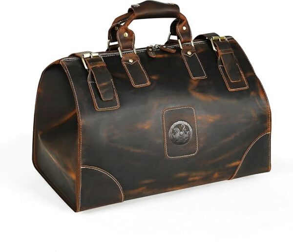 Wodoodporne płótno Crazy Horse skórzana torba podróżna 35 l wykończenie unisex bagaż podręczny torba weekendowa torba sportowa na podróż weekend wakacje FB8151, 100% prawdziwa skóra-brązowa, M,