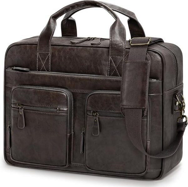 RAINSMORE Torba listonoszka w stylu vintage dla mężczyzn skóra PU torba na laptopa 15,6 cala wodoodporne teczki dla mężczyzn retro męska teczka torba tornister torba do pracy biura biznesu podróży