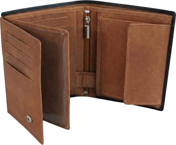 Portfel męski ze skóry RFID, kompaktowy, 12 x 10 x 2,5 cm, portfel na monety z kieszenią na zamek błyskawiczny, 12 miejsc, na karty, na banknoty, CNI, pudełko upominkowe, czarny