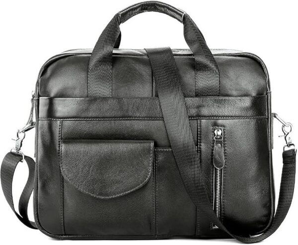 Aktówka na laptopa, męska, skórzana aktówka, skórzana torba na ramię crossbody, biznesowa torba na ramię dla mężczyzn podróżujących służbowo (czarna)