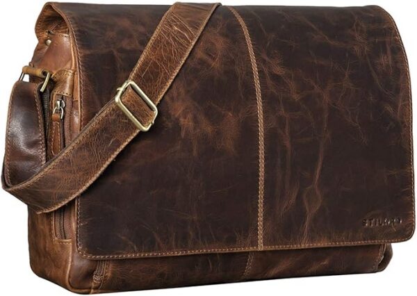 STILORD "Alex" Vintage skórzana torba męska damska torba biznesowa do noszenia 15,6 calowej torby na laptopa teczka jednostka torba na ramię skórzana torba Kolor:koniakowy brąz