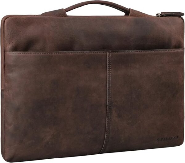 STILORD "Kit" 15,6 Cali Etui na Laptopa Skórzane Wąska Aktówka Męskie Etui na Dokumenty A4 do Pracy Biura Podróże Torebka Biznesowa z Prawdziwej Skóry Kolor:zamora - brązowy