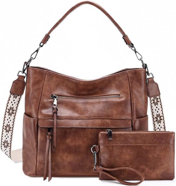VASCHY Torba hobo dla kobiet, średnia wegańska skórzana torebka na ramię, portfel, zestaw, torba na ramię z paskiem do gitary crossbody,