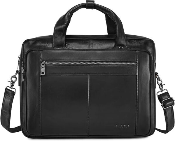 BAIGIO Torebka biznesowa męska skórzana torba na laptopa 15,6 cala, klasyczna torebka na ramię w stylu vintage, do pracy i podróży, czarna