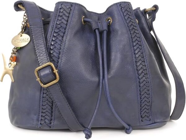 Catwalk Collection Handbags - Damska Torebka Crossbody - Średnia Torba Typu Worek ze Ściągaczem - Postarzana Skóra Vintage - Francesca