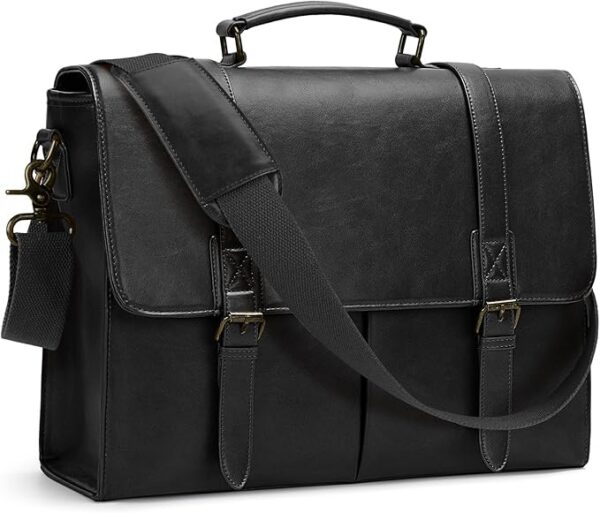RAINSMORE Torba kurierska dla mężczyzn i kobiet, torba na laptopa 15,6 cala, skóra PU, teczka, torba na ramię, wodoodporna, do pracy, biura, biznesu, uczelni, brązowej