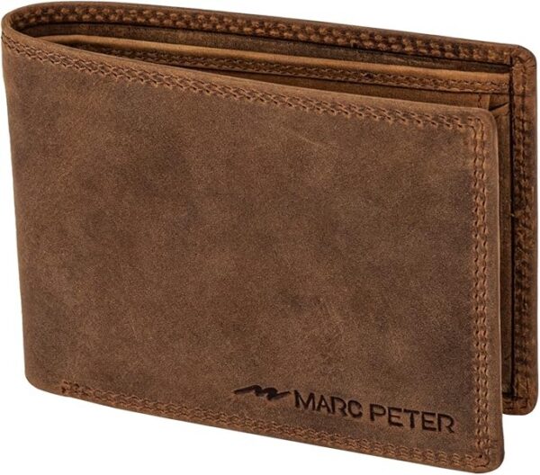 Marc Peter® Hanover Portfel ze skóry naturalnej z ochroną RFID, duży, 10 przegródek, skórzany portfel, Brązowy (brązowy), CLASSIC (OHNE AIRTAG-FACH), Klasyczny