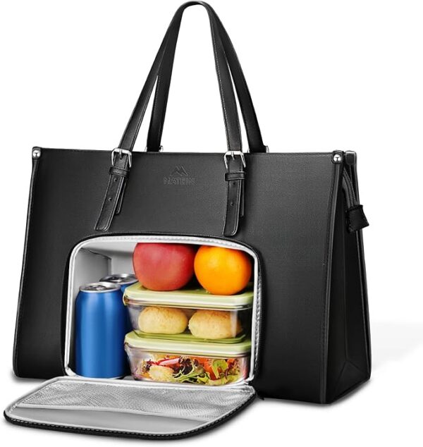 MATEIN Torba na laptopa dla kobiet izolowana przegroda na lunch | skórzana damska torba na laptopa, 15,6 cala, torebka na laptopa do szkoły, torba do biura, czarna