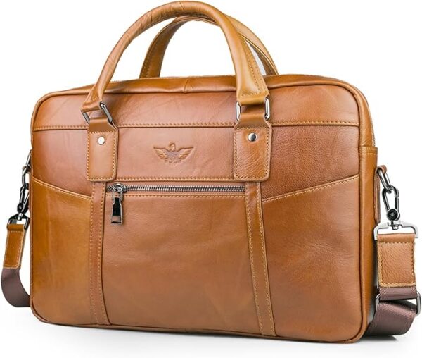 BAGZY Torba na laptopa 15,6 cala, aktówka, męska torba na ramię, prezent dla mężczyzn, prawdziwa skóra, męska torba biznesowa, torba na notebooka, torba męska torba biurowa