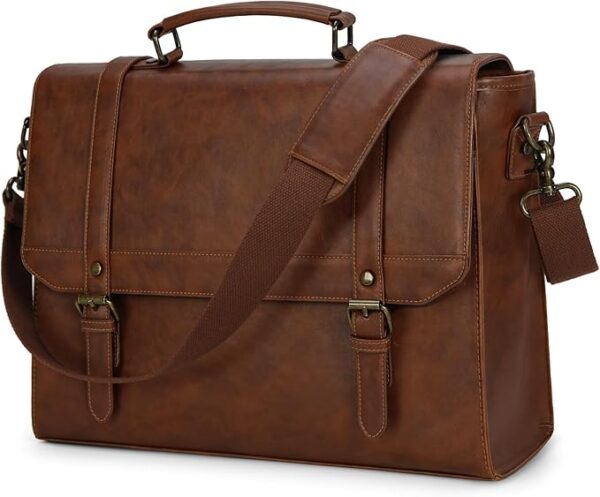 IGOLUMON Teczka męska, wodoszczelna torba na ramię, torba na laptopa o przekątnej ekranu 15,6", w stylu vintage, torba listonoszka, torba na laptopa, brązowa