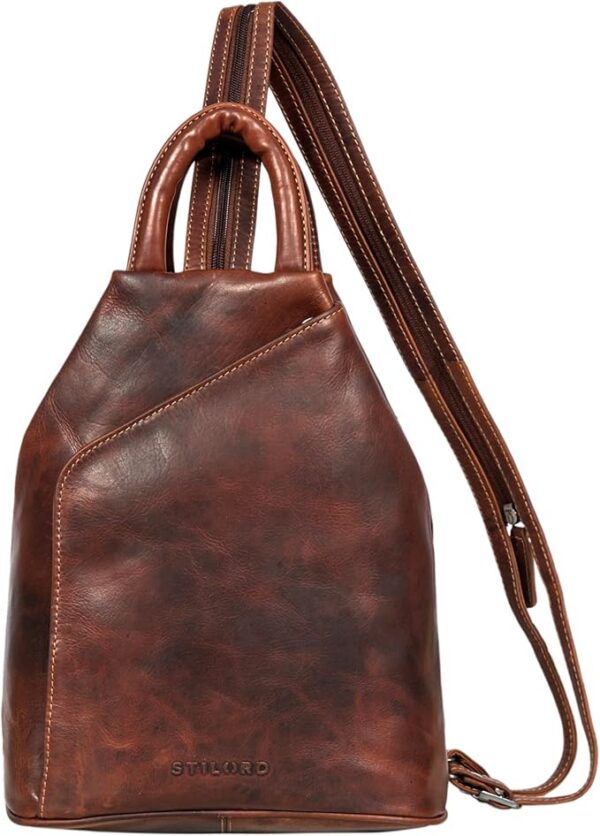 STILORD "Minou" Skórzana Torba Sling Bag Damski 2-w-1 Plecak Torba na ramię Torba Vintage Handle Bag Skórzana Torba Oryginalna Skóra Kolor:salerno - brązowy