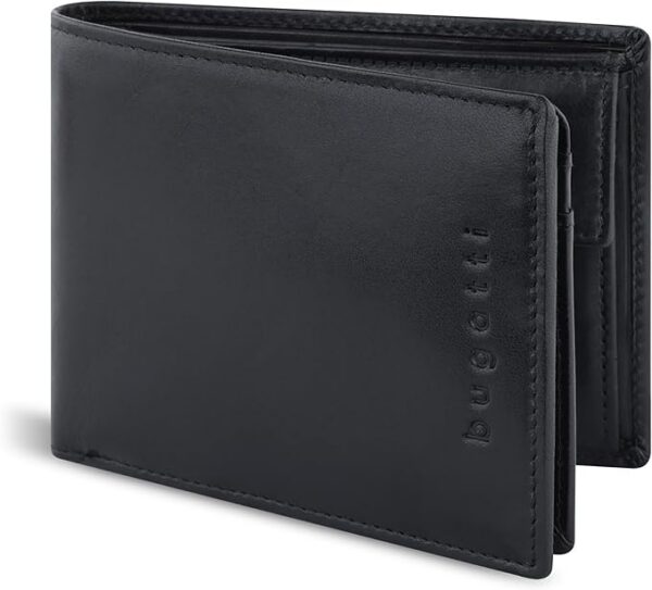 bugatti Romano Portfel skórzany męski – Blokada RFID – Format poziomy – Z klapką – Czarny