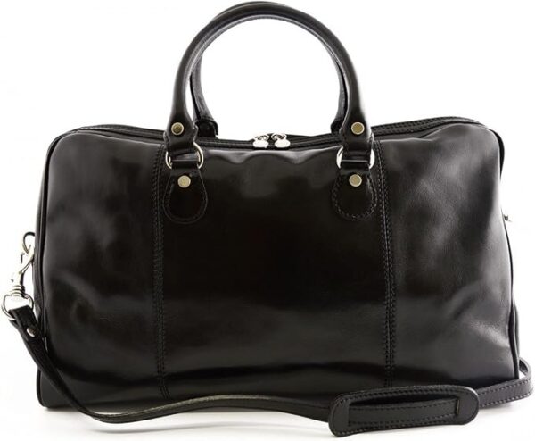 Made in Italy toskanische echte Ledertaschen Torba podróżna z prawdziwej skóry z podwójnym uchwytem i paskiem do noszenia, kolor czarny - włoskie wyroby skórzane - torba podróżna