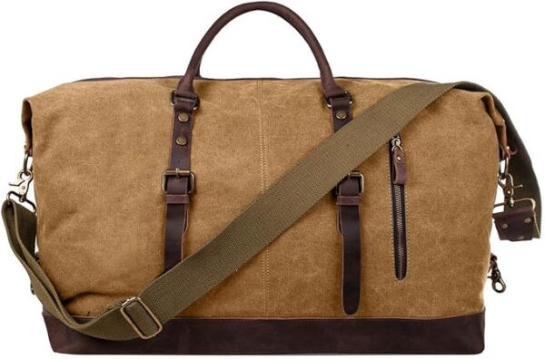 S-ZONE Torba podróżna 52-55 l vintage płótno Crazy Horse skórzane wykończenie unisex bagaż podręczny torba weekendowa torba sportowa na podróż weekend wakacje, Khaki, X-Large