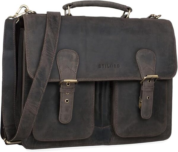 STILORD "Denver" XL Skórzana Torba Biznesowa Męska – Duża Aktówka Vintage z Przegrodą na Laptop 15,6 Cali – Elegancka Torba na Ramię ze Skóry Kolor:ciemny brąz