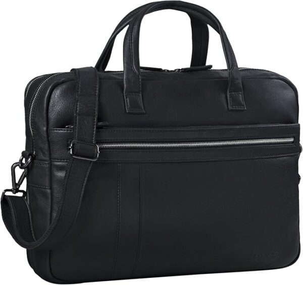 STILORD "Conrad" Business Bag Teczka firmowa Skórzana aktówka z 15,6-calową komorą na laptopa Podwójna przegroda Vintage Torba na ramię do pracy biurowej Skórzana torba Kolor:średni brąz